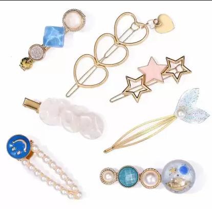 Gracious Pearl Gold Plated Hairclip Jewellery for Women (Set of 7, Blue)