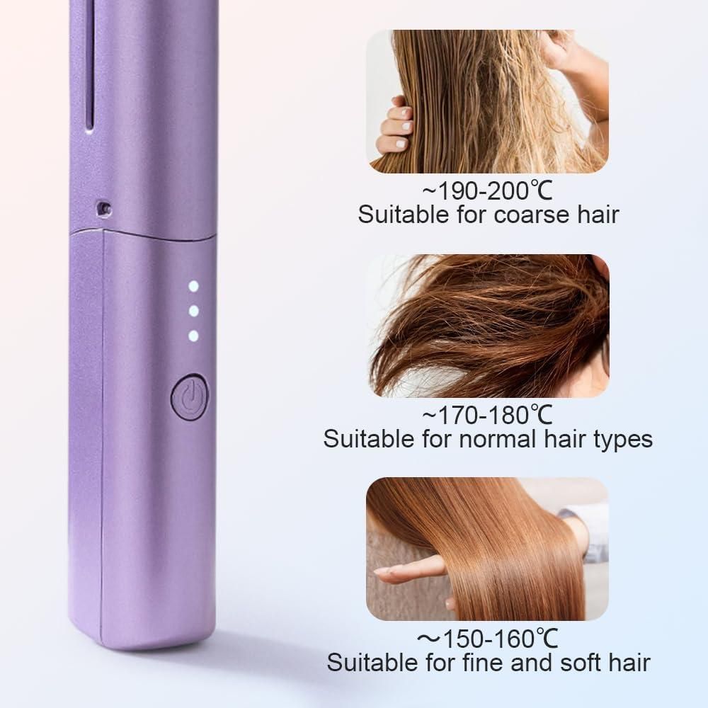 Meneflix Portable Mini Hair Straightener - Cordless, Rechargeable, Adjustable Hot Comb