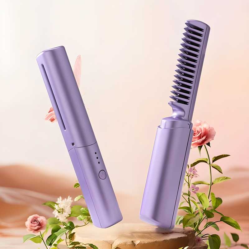 Meneflix Portable Mini Hair Straightener - Cordless, Rechargeable, Adjustable Hot Comb